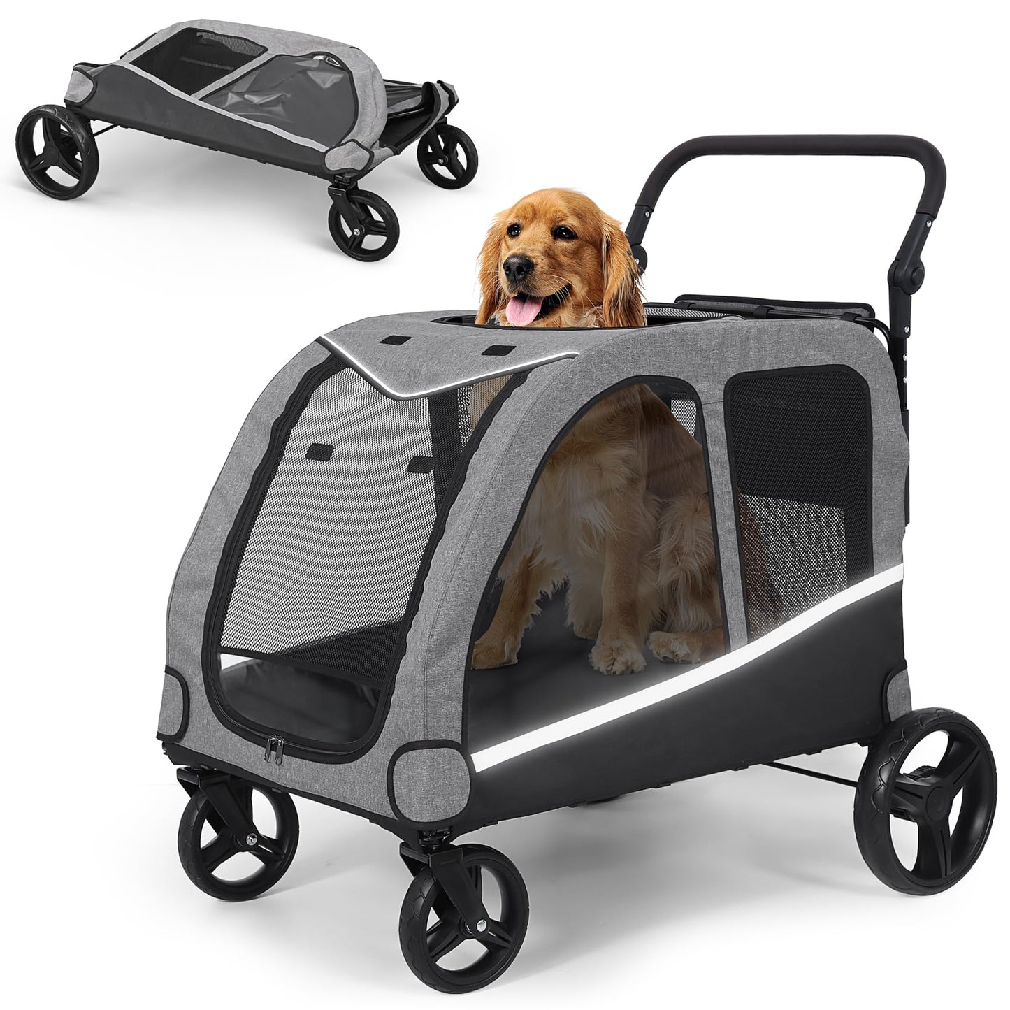 Dog Stroller For Large Dogs Extra Large Pet Stroller For For Medium Dogs Dog Stroller For 2 Dogs Dog Wagon Dog Carriage Foldable Design Adjustable Handle With Pocket Up To 160 lbs Red