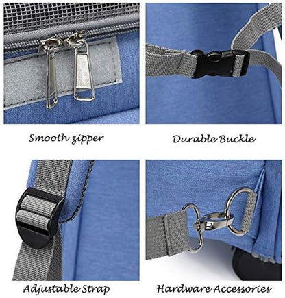 Wheeled Pet Carrier Backpack Pet Stroller, Travel Carrier, Car Seat for Small Dogs Cats Puppies, Comfort Cat Backpack Removable Rolling Wheels – Mesh Ventilation Windows (Large Blue)