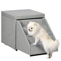 PawHut 2-in-1 Cat & Dog Steps for Bed Living Room Storage & Footrest Cat & Dog Stairs for Small and Medium Dogs Pet Steps Storage Ottoman Cat Stairs for Old Cats and Large Cats Light Gray