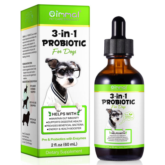 Probiotic for Dogs Natural 3 in 1 Dog Probiotic Drops Helps Relieve Diarrhea Supports Gut Health Itchy Skin Allergies Immunity Digestive Enzyme for Dog Supplement Bacon Flavor - 60ml / 2 fl.oz